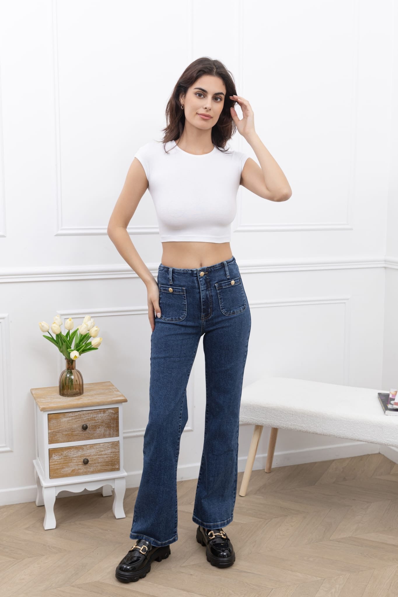 Jean droit poche bouton