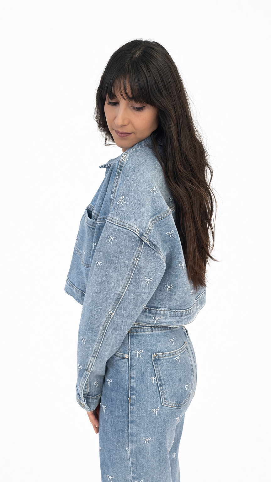 Veste en jean broderie noeud