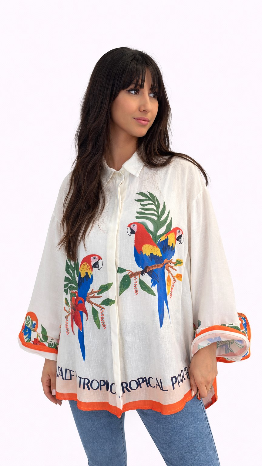 Chemise longue tropical lin