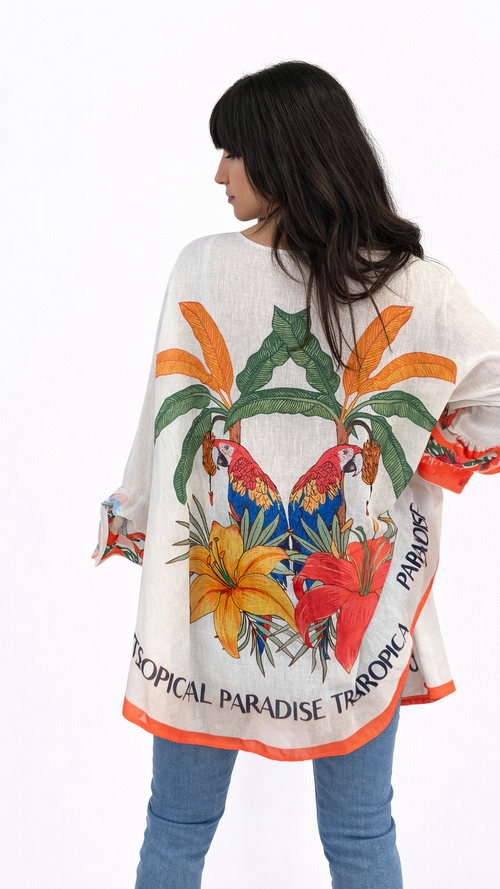 Chemise longue tropical lin