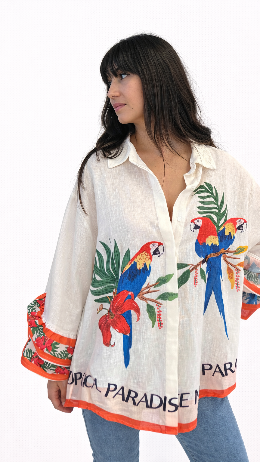Chemise longue tropical lin