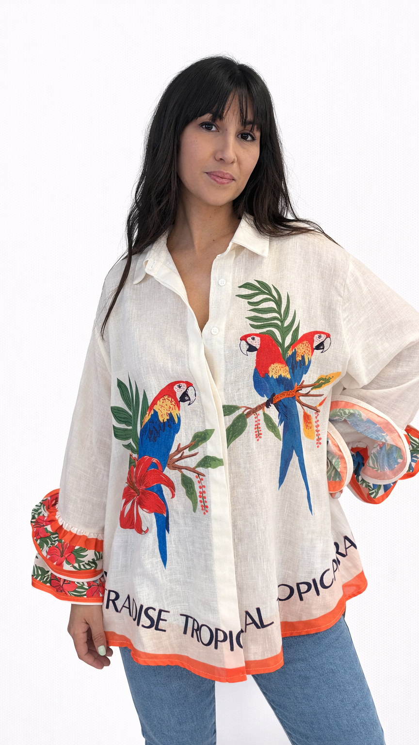 Chemise longue tropical lin