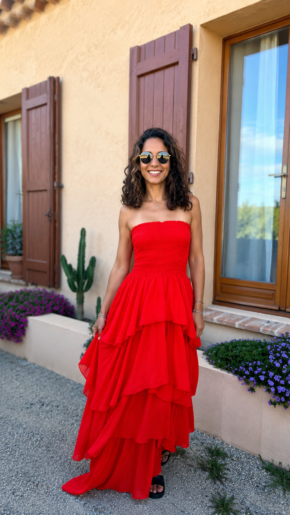 Robe bustier longue à volants