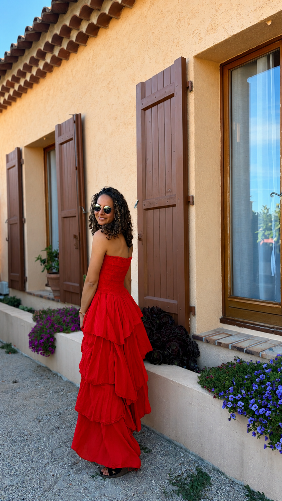 Robe bustier longue à volants