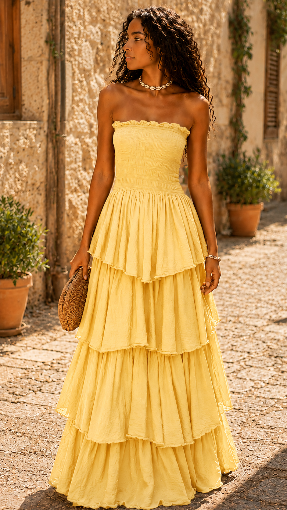 Robe bustier longue à volants