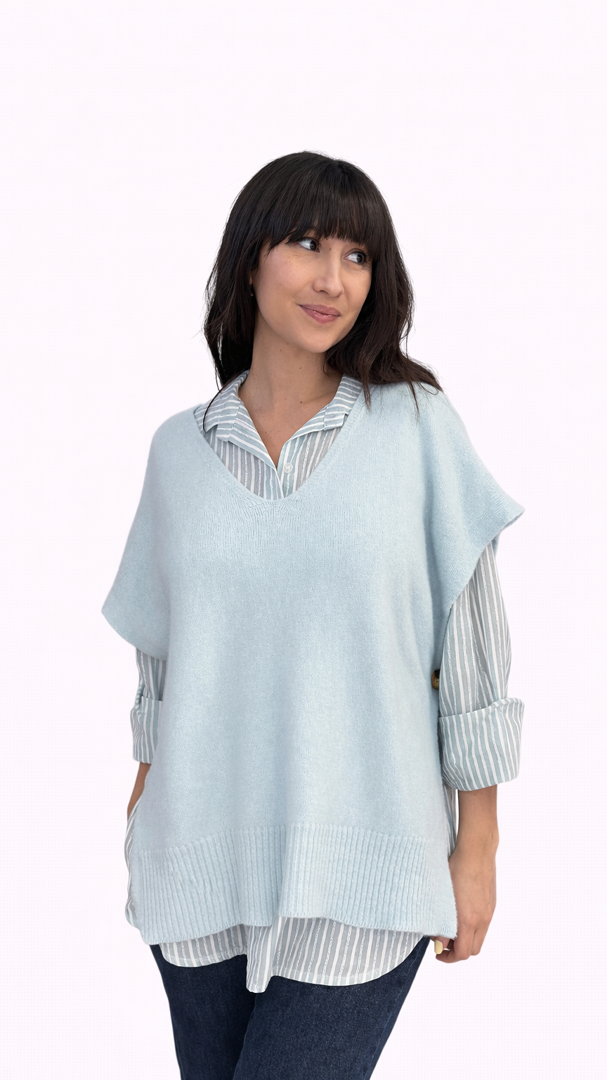 Pull sans manche fermeture bouton