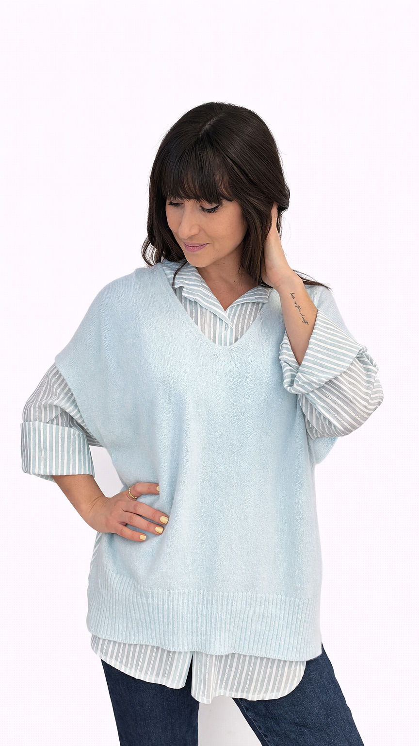 Pull sans manche fermeture bouton