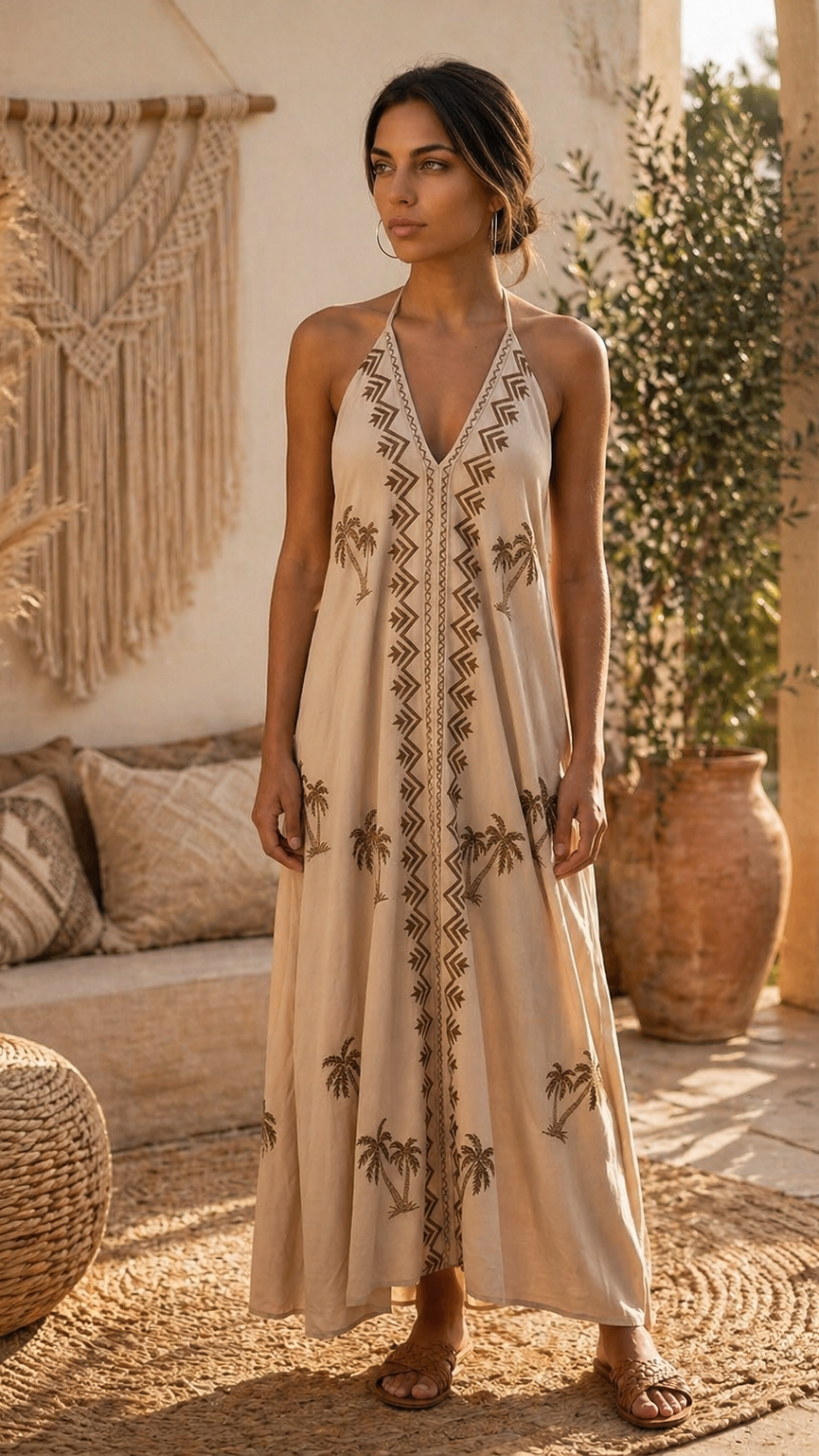 Robe longue dos nu palmier