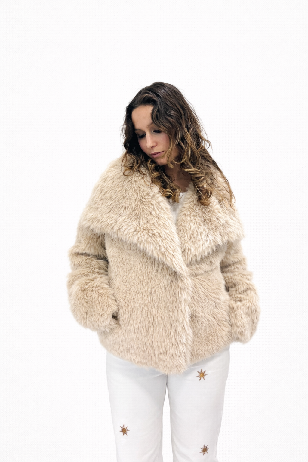 Jean droit broderie soleil