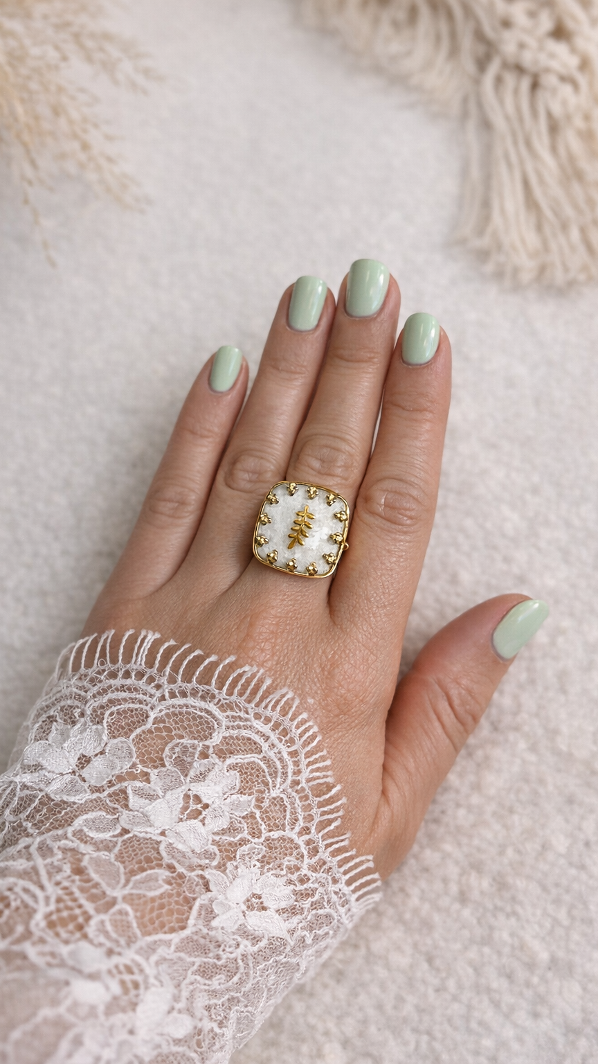 Bague acier inoxydable Leave