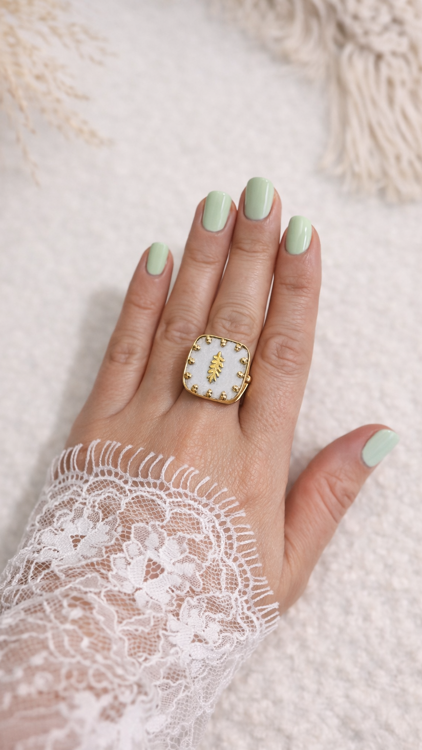 Bague acier inoxydable Leave