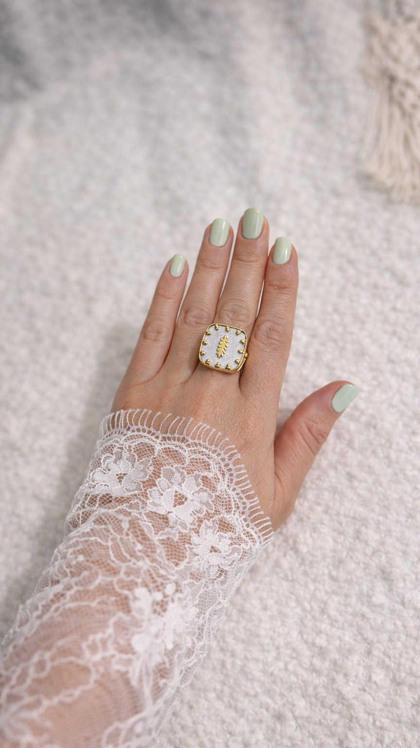 Bague acier inoxydable Leave