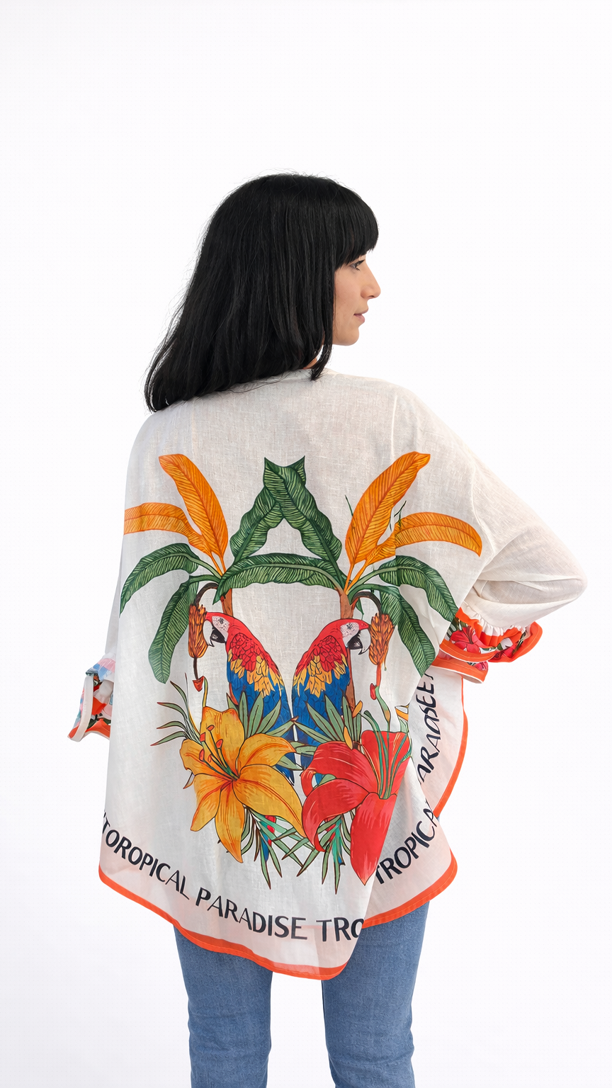 Chemise longue tropical lin