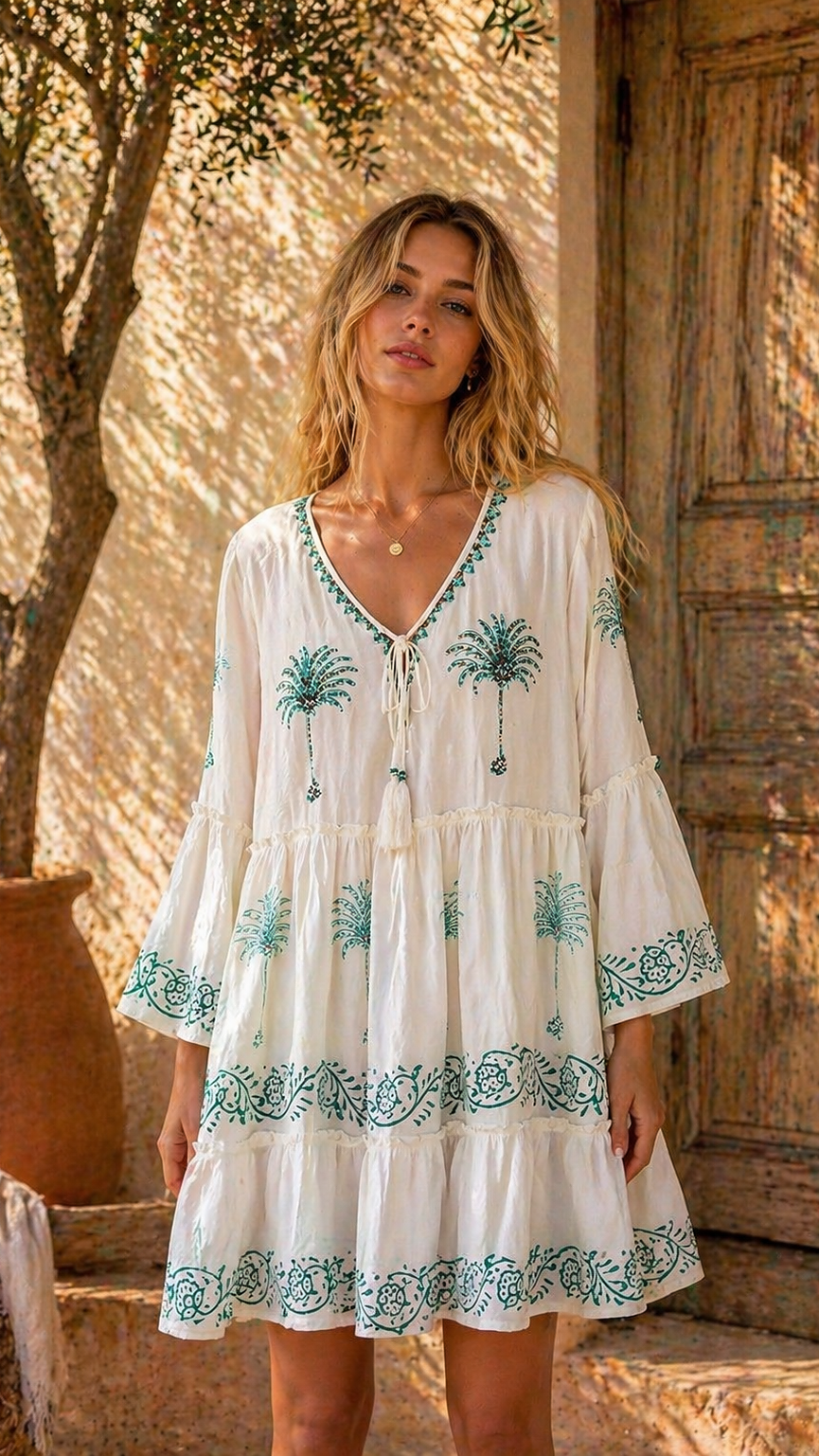 Robe courte broderies palmier
