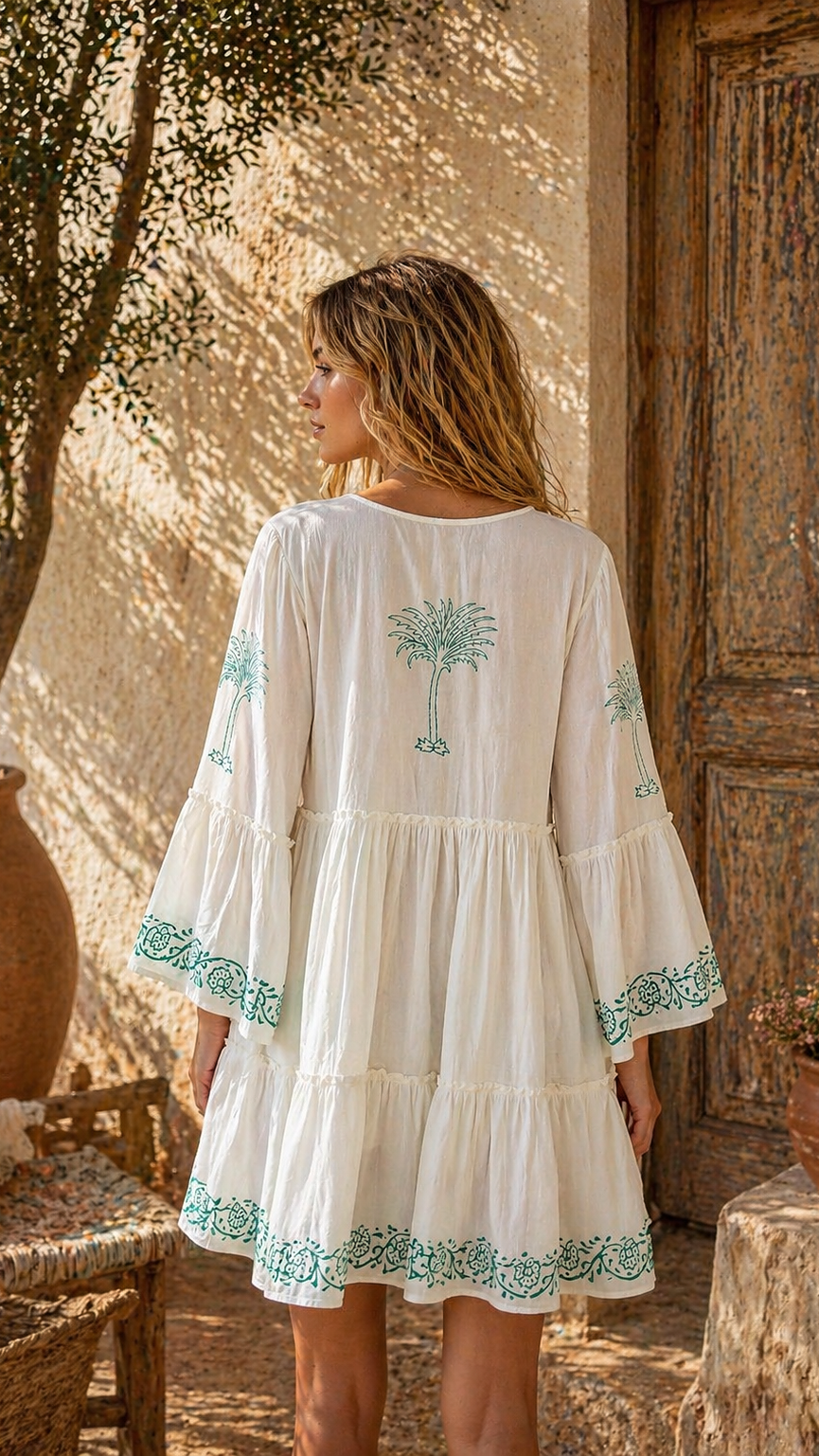 Robe courte broderies palmier