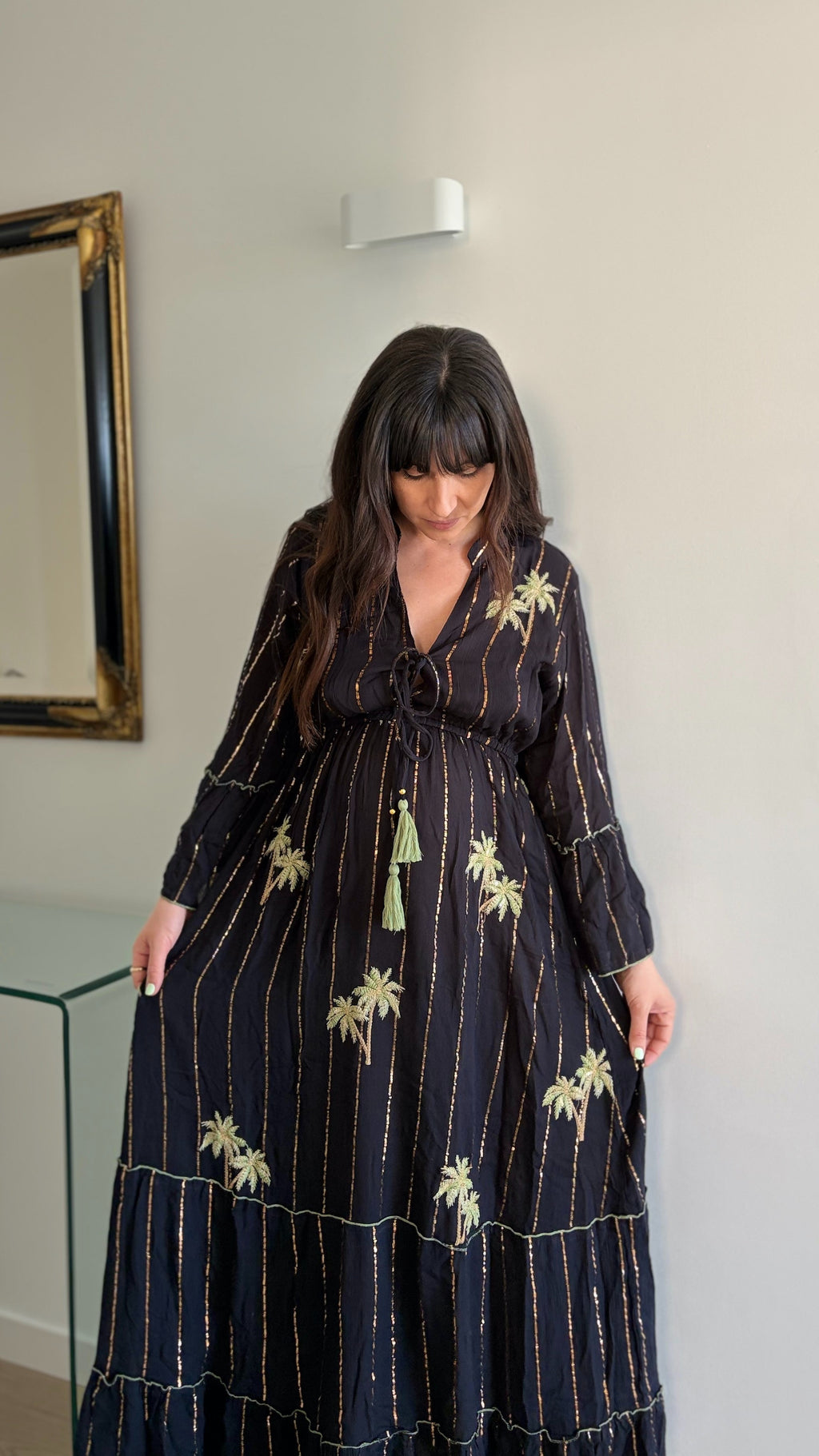 Robe longue broderies palmier