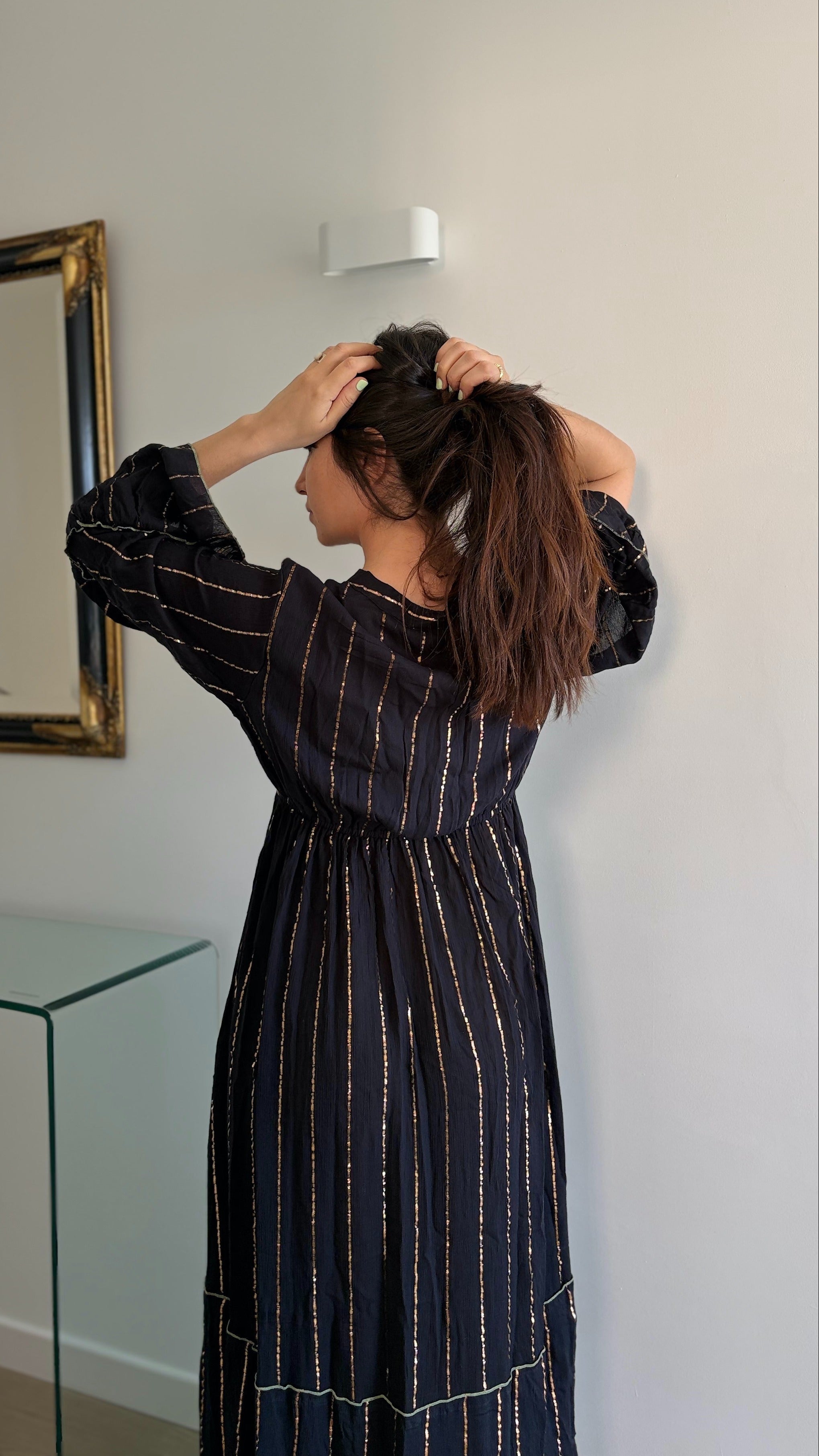Robe longue broderies palmier