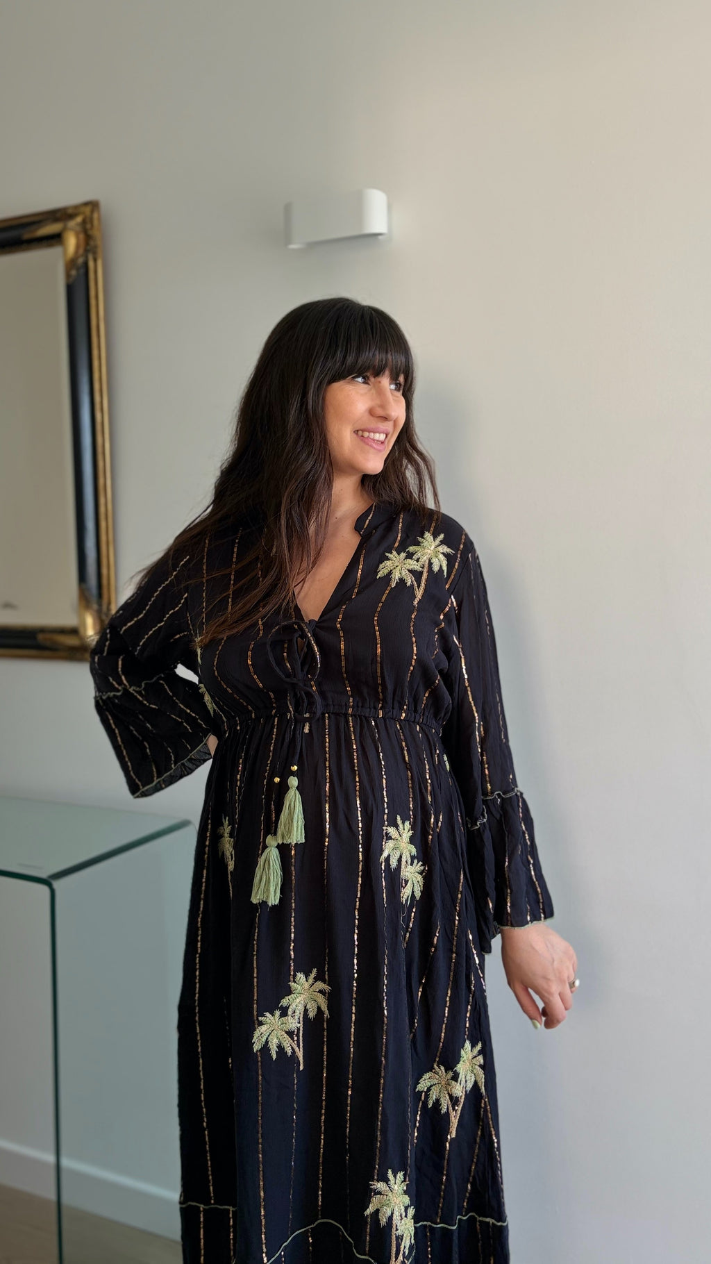Robe longue broderies palmier