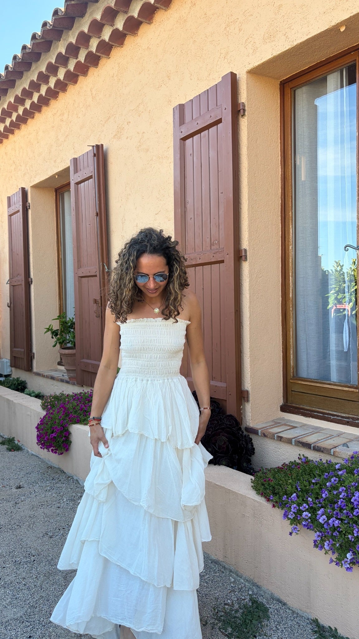 Robe bustier longue à volants