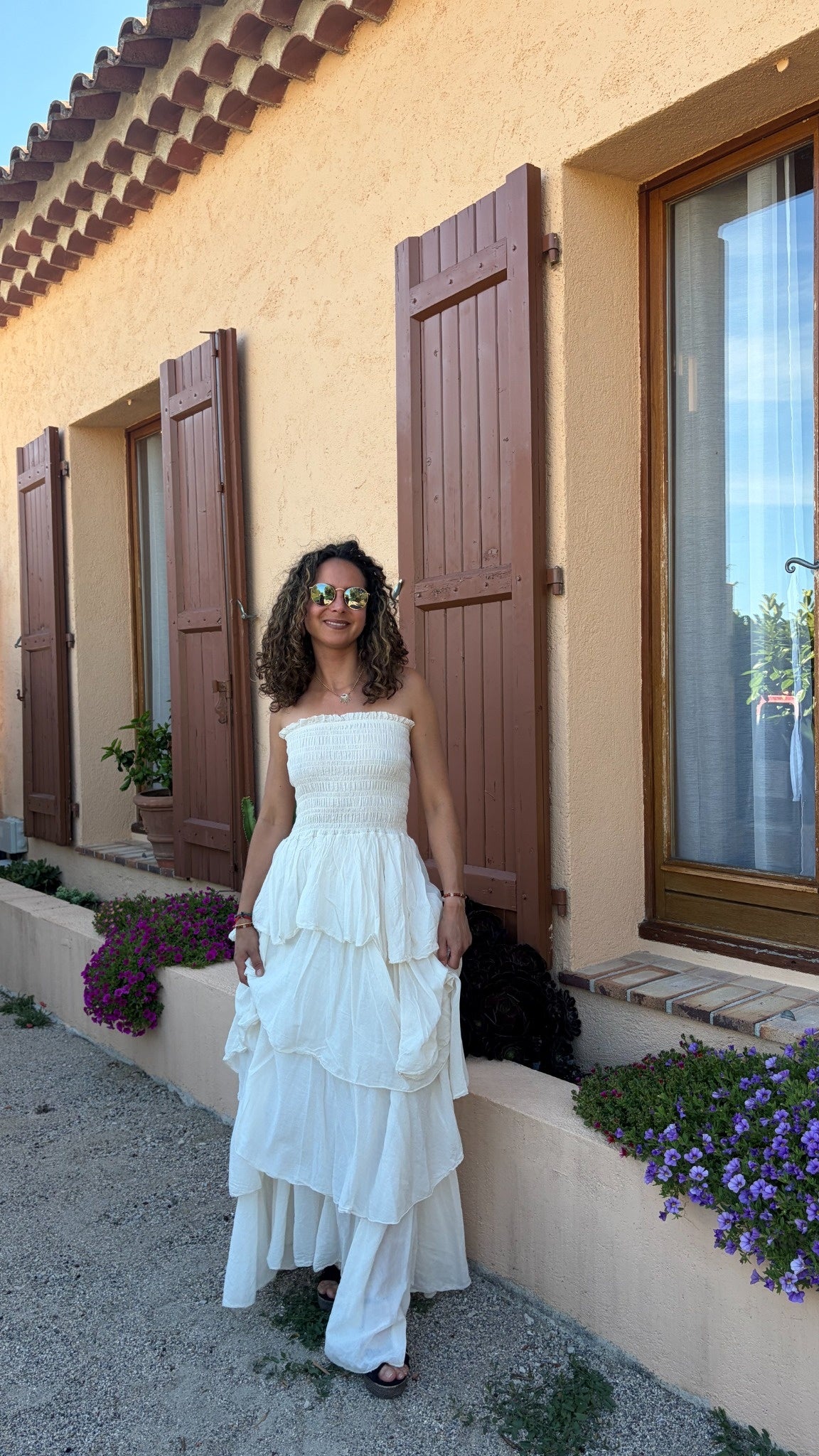 Robe bustier longue à volants