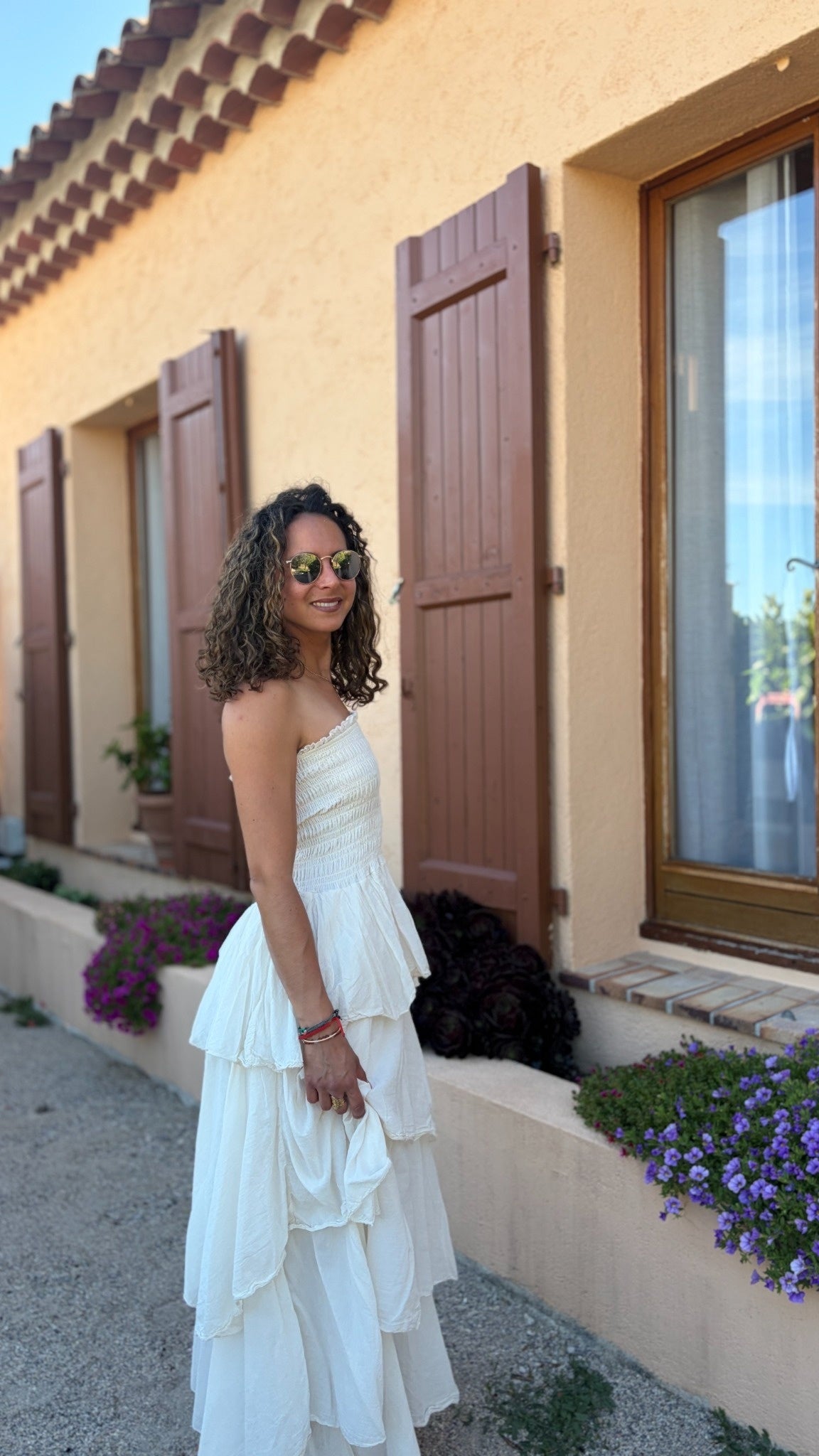 Robe bustier longue à volants
