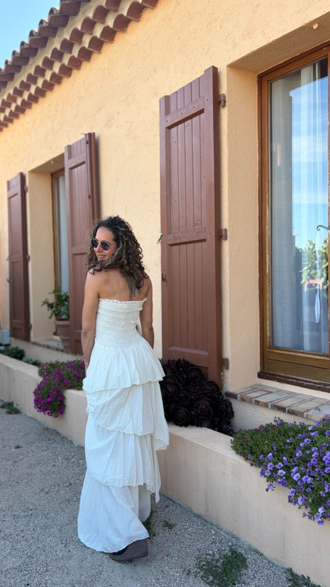 Robe bustier longue à volants