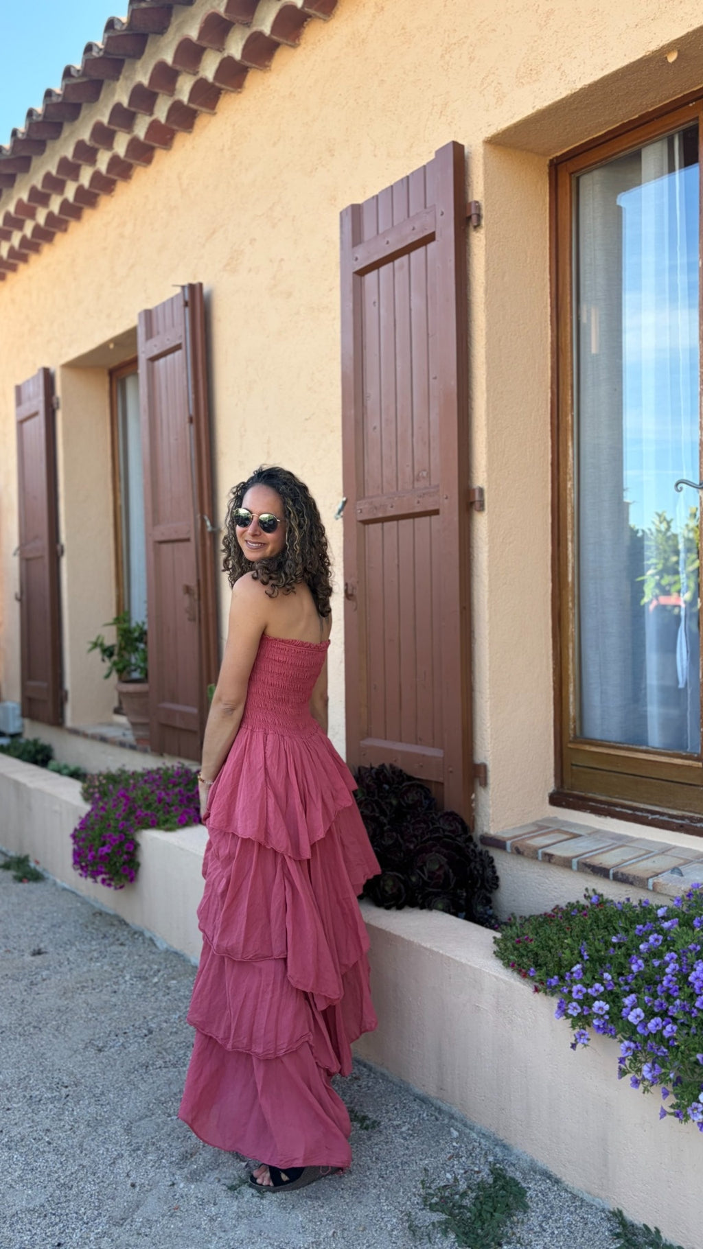 Robe bustier longue à volants