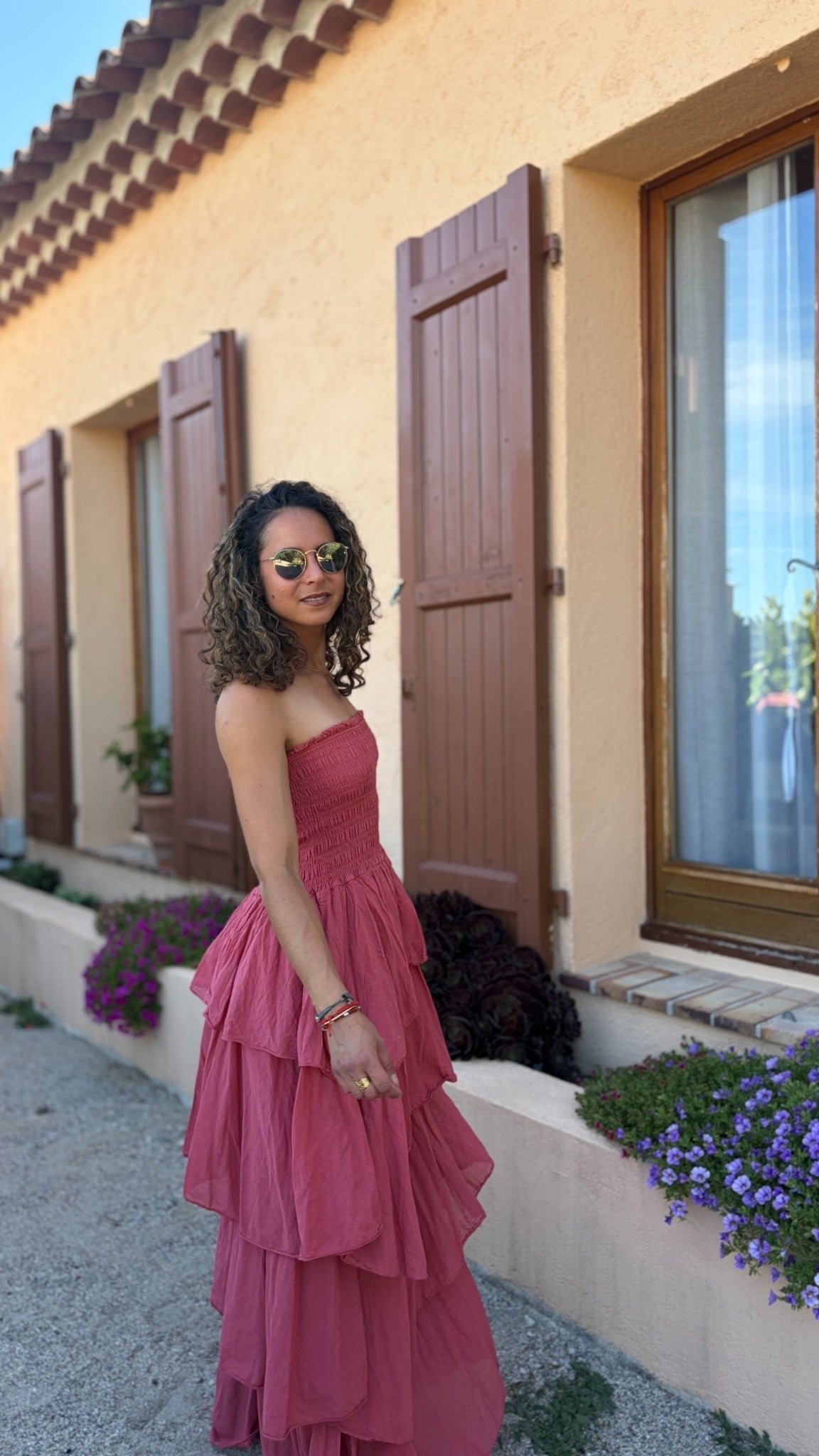 Robe bustier longue à volants