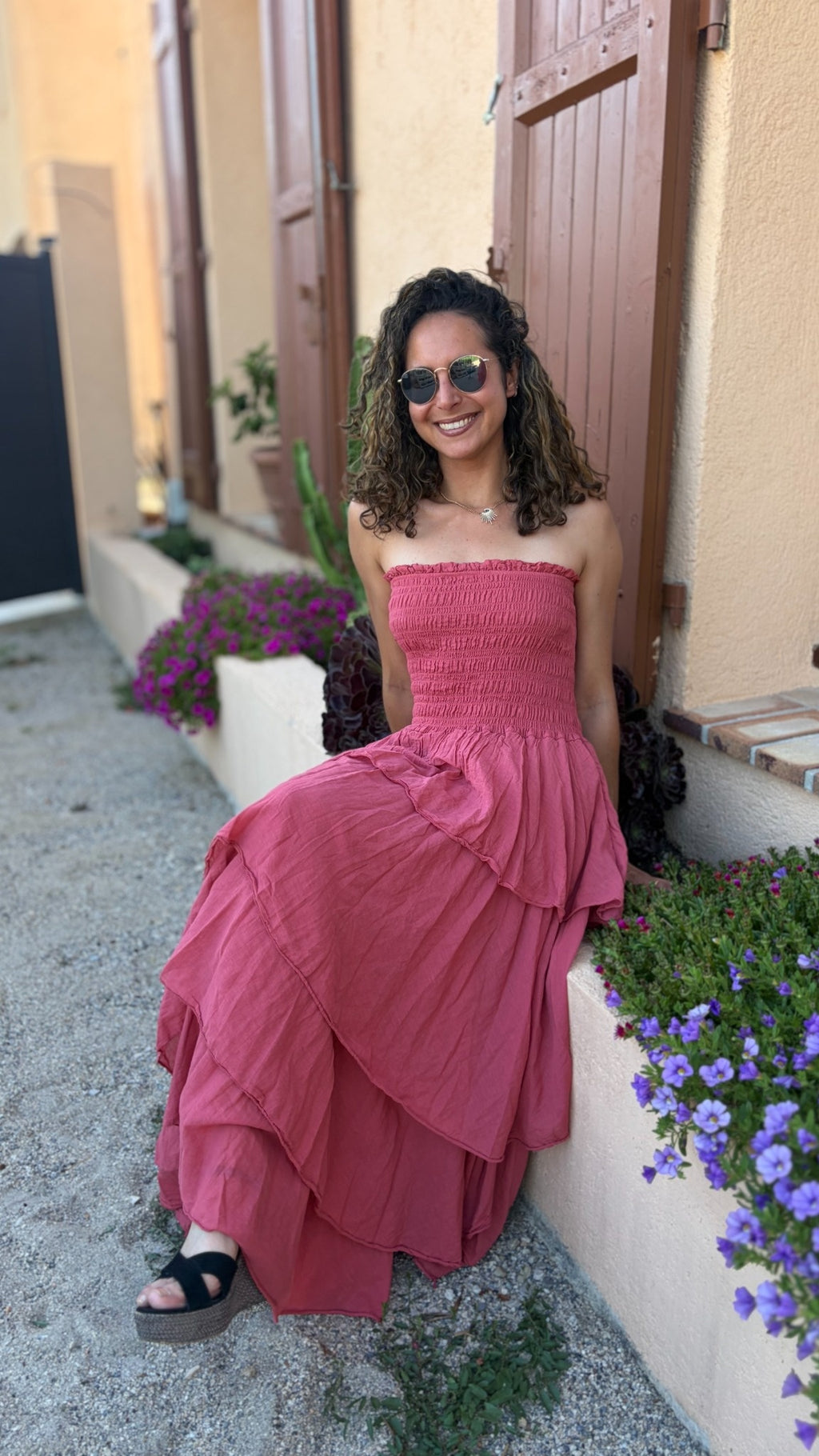 Robe bustier longue à volants