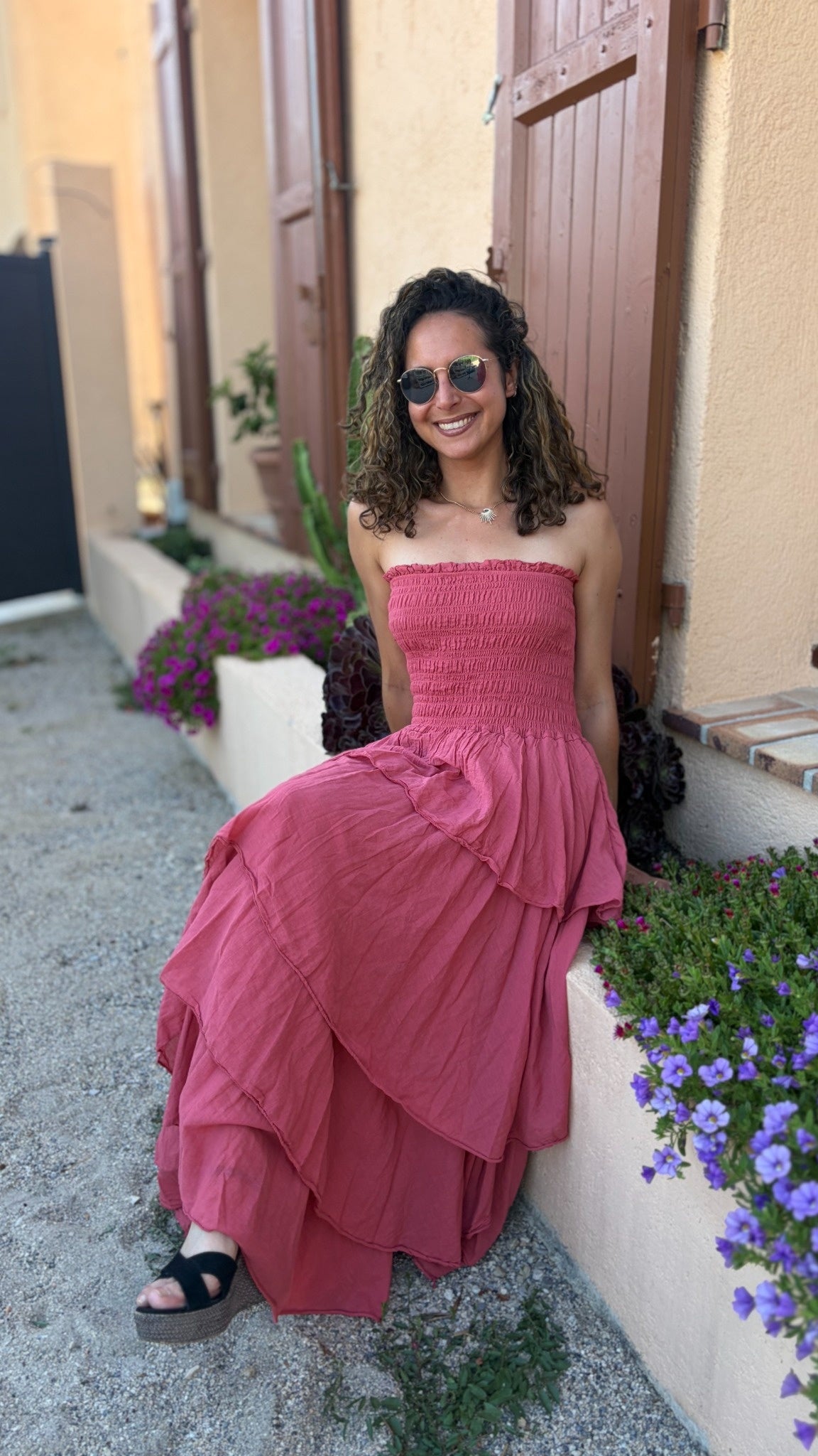 Robe bustier longue à volants