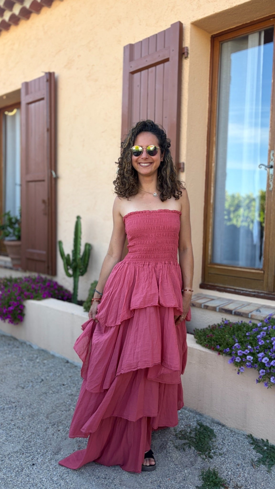 Robe bustier longue à volants