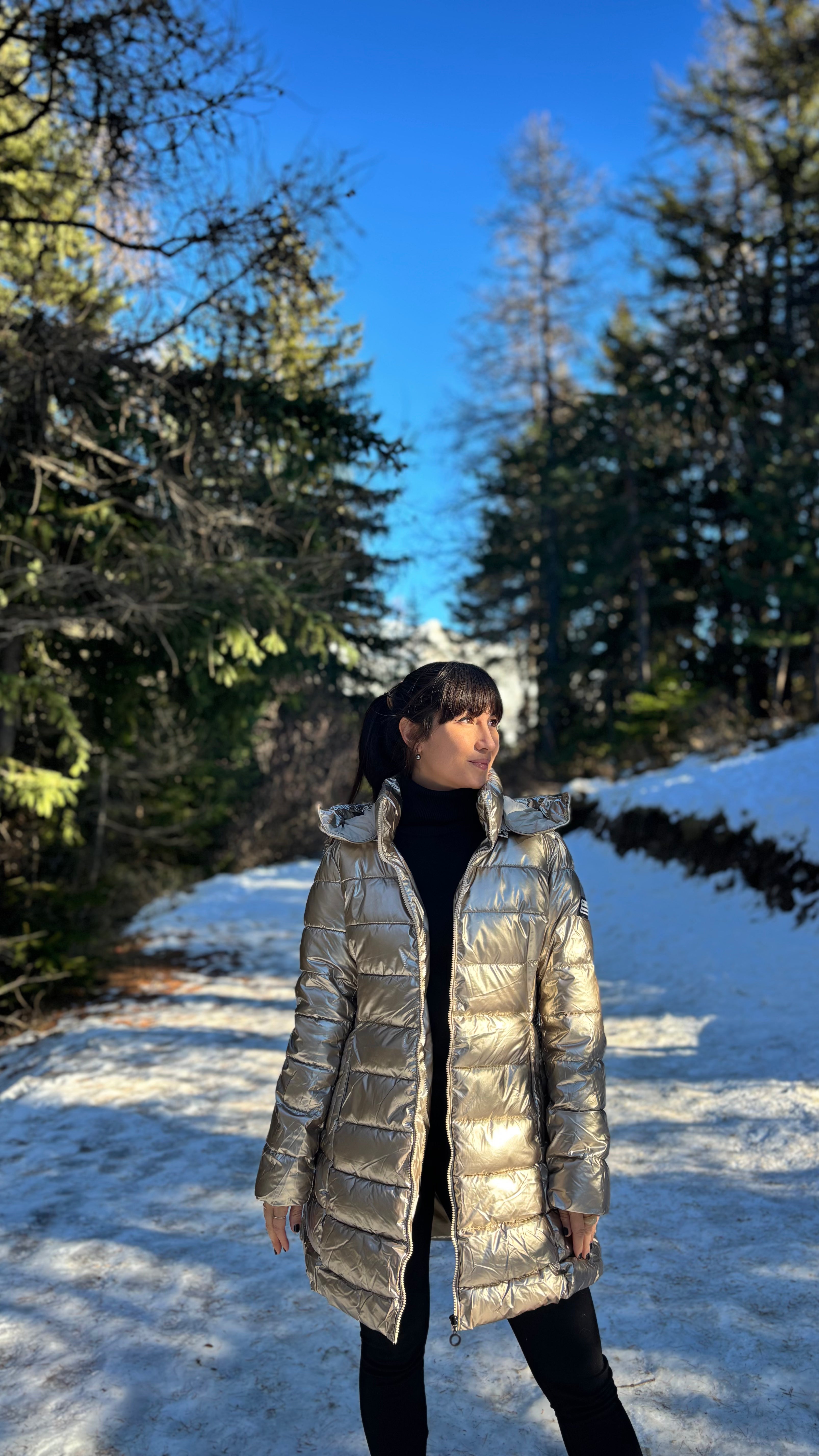 doudoune longue or métal