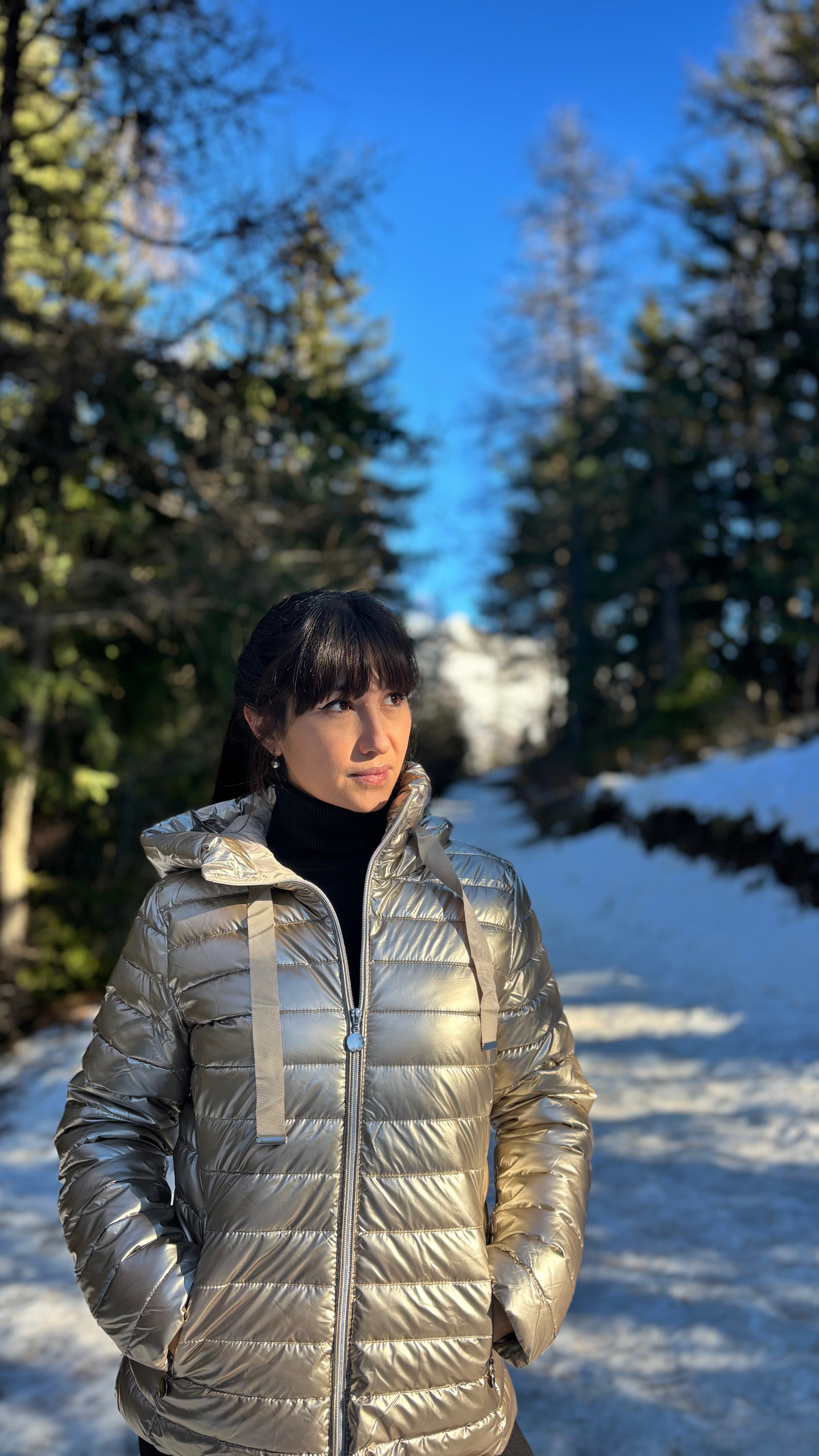 doudoune courte or métallisé face