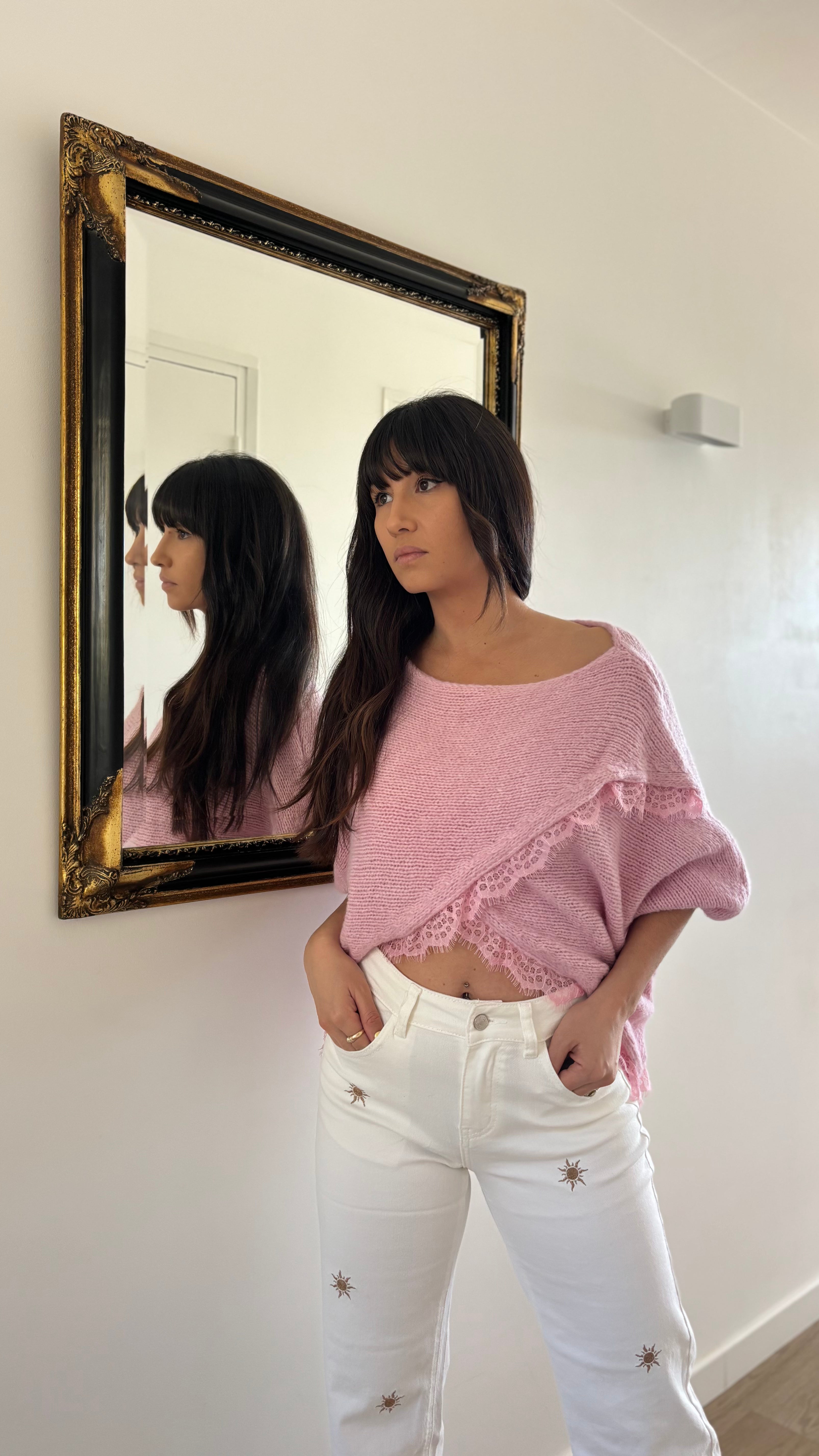 Jean droit broderie soleil