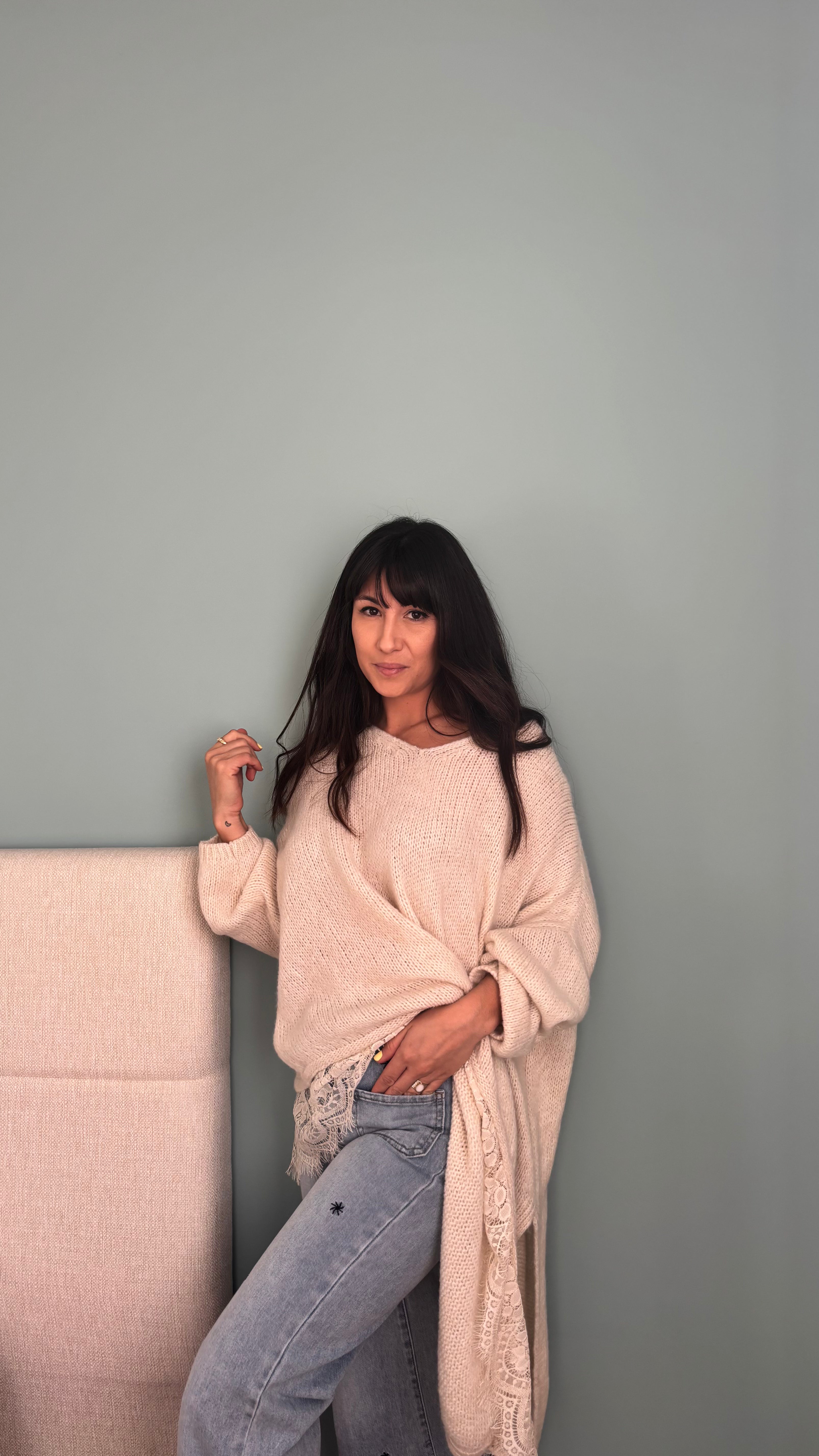 Jean jambe large broderie fleur