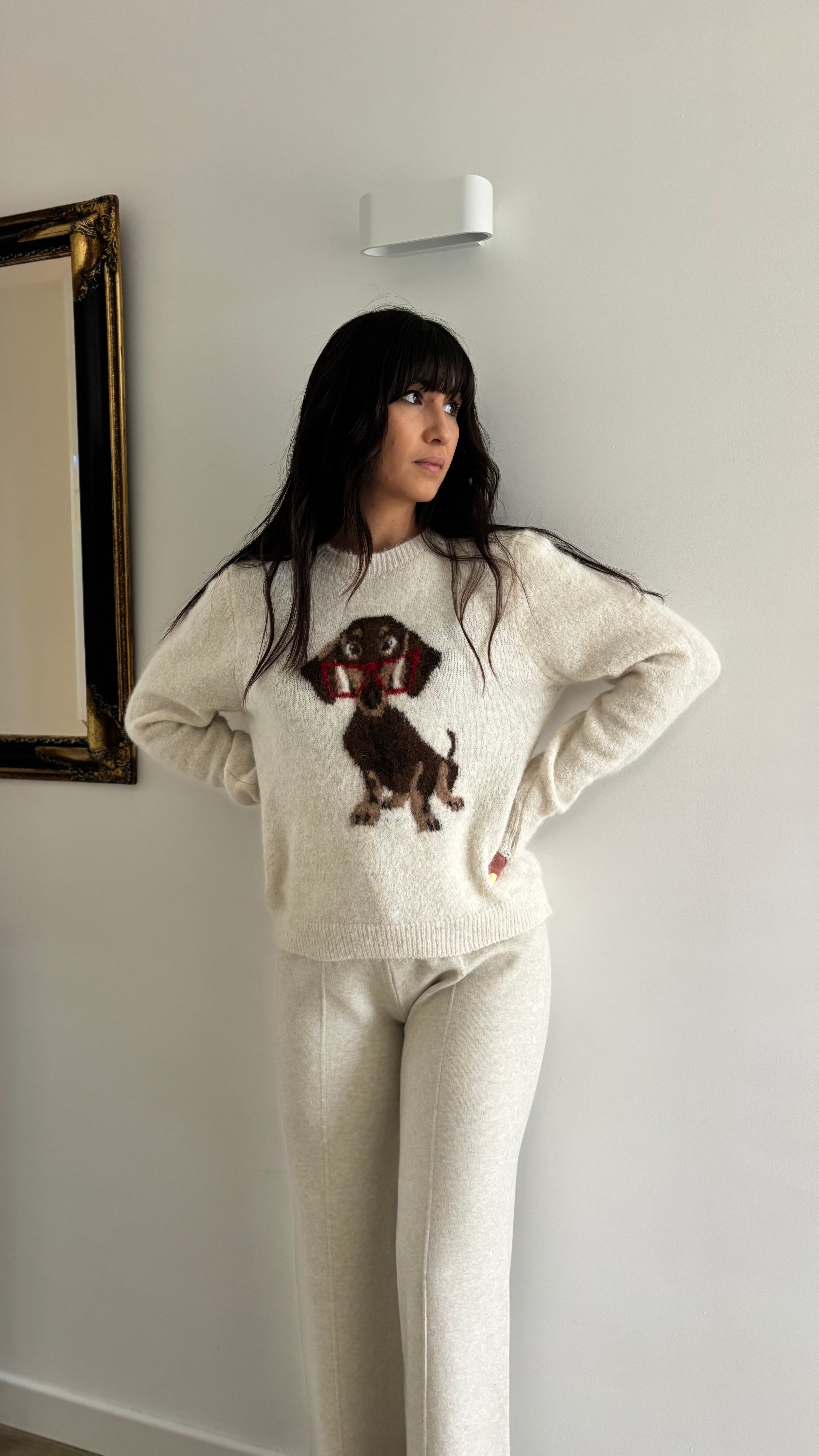 Pantalon en maille jambe large