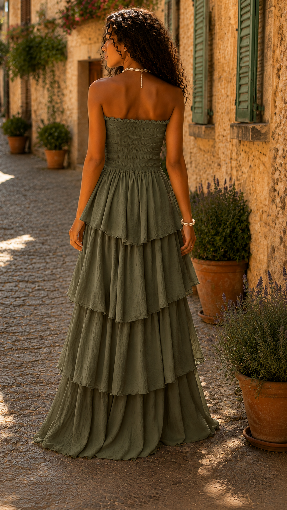 Robe bustier longue Lepassageboutique kaki de dos