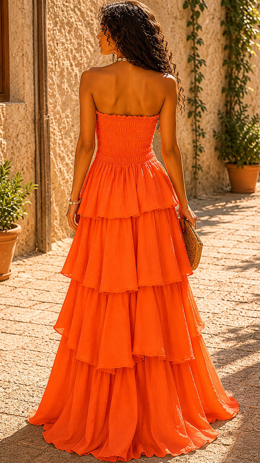 Robe bustier longue à volants Le passage boutique orange