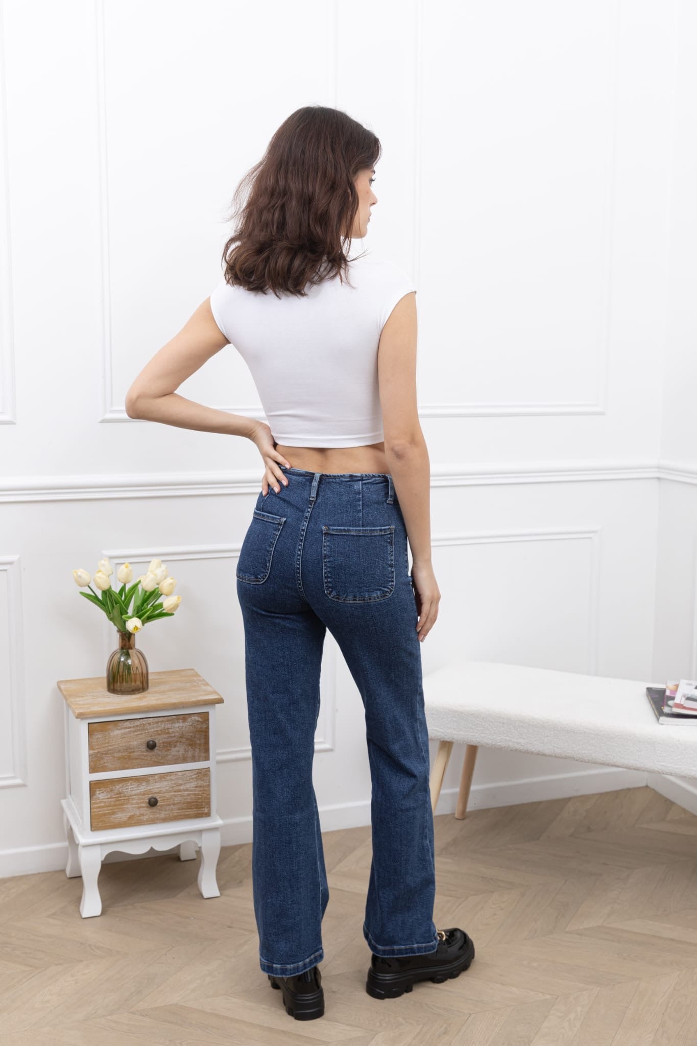 Jean droit poche bouton