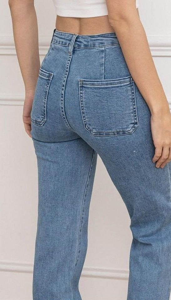 Jean droit poche bouton