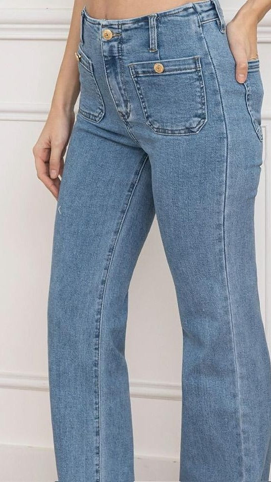 Jean droit poche bouton