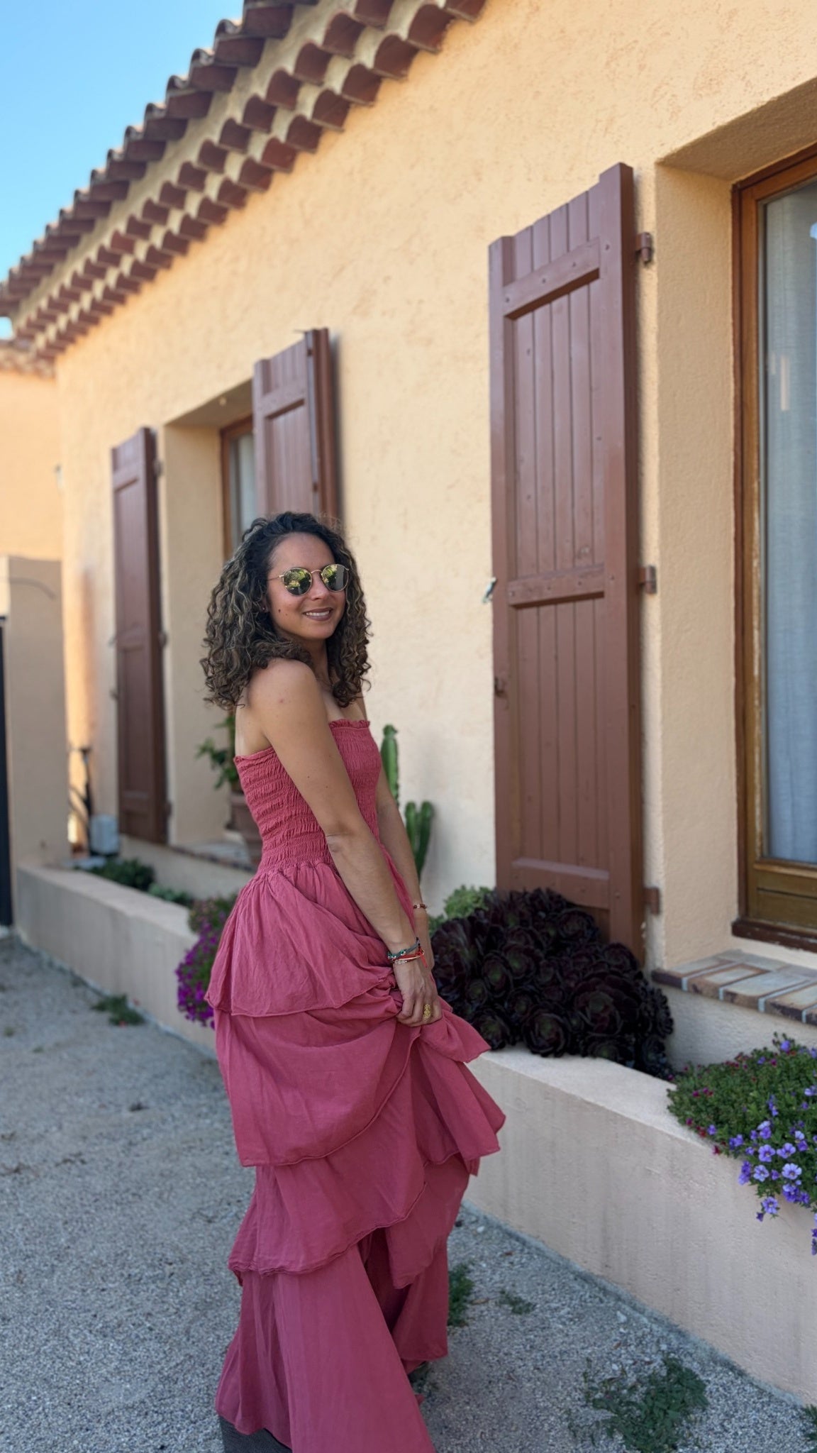 Robe bustier longue à volants