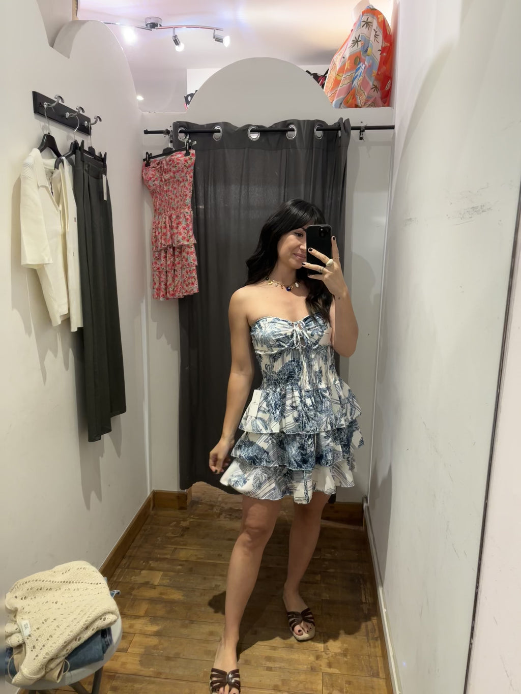 Robe bustier courte à volants palmier