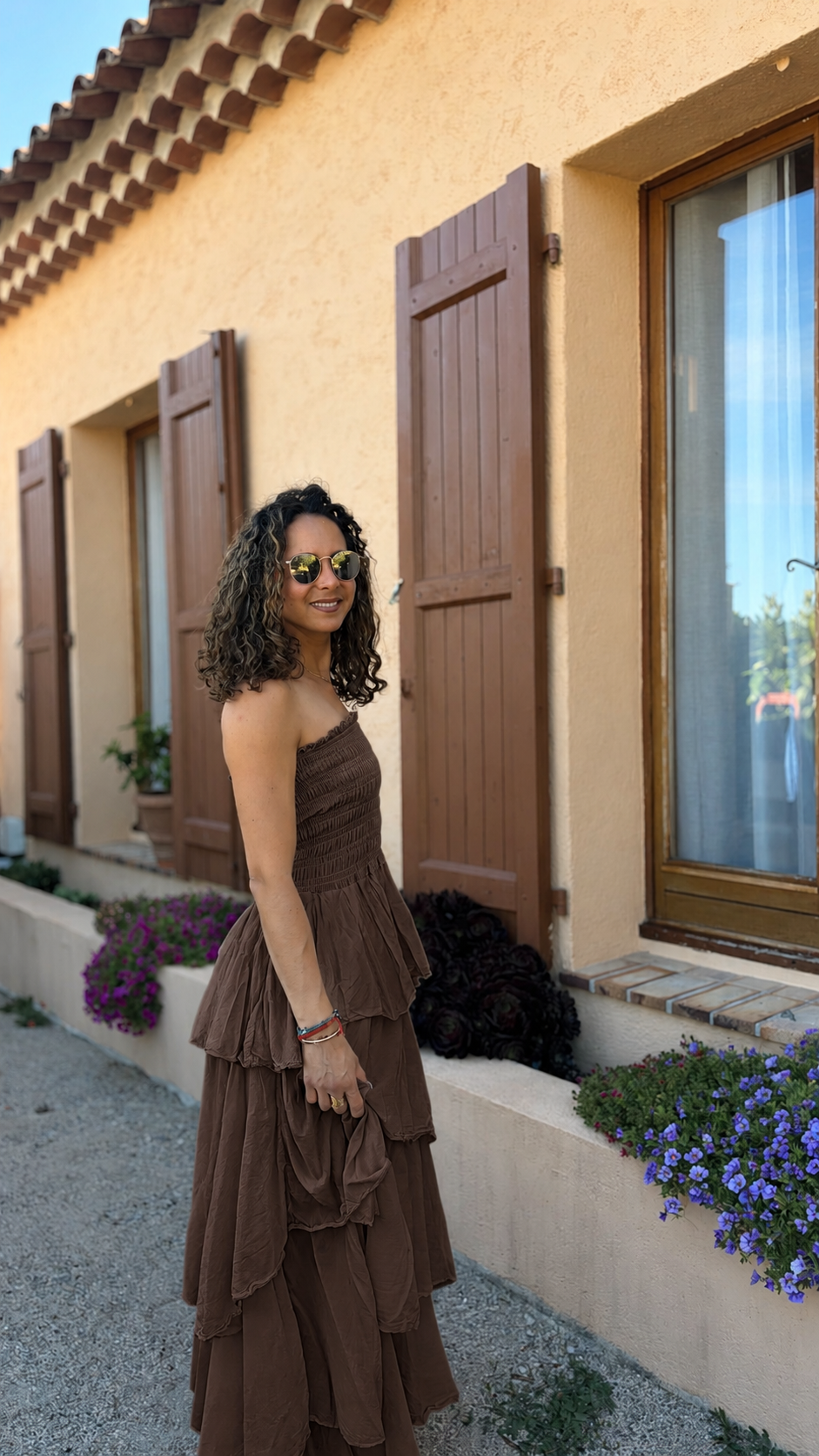 Robe bustier longue à volants