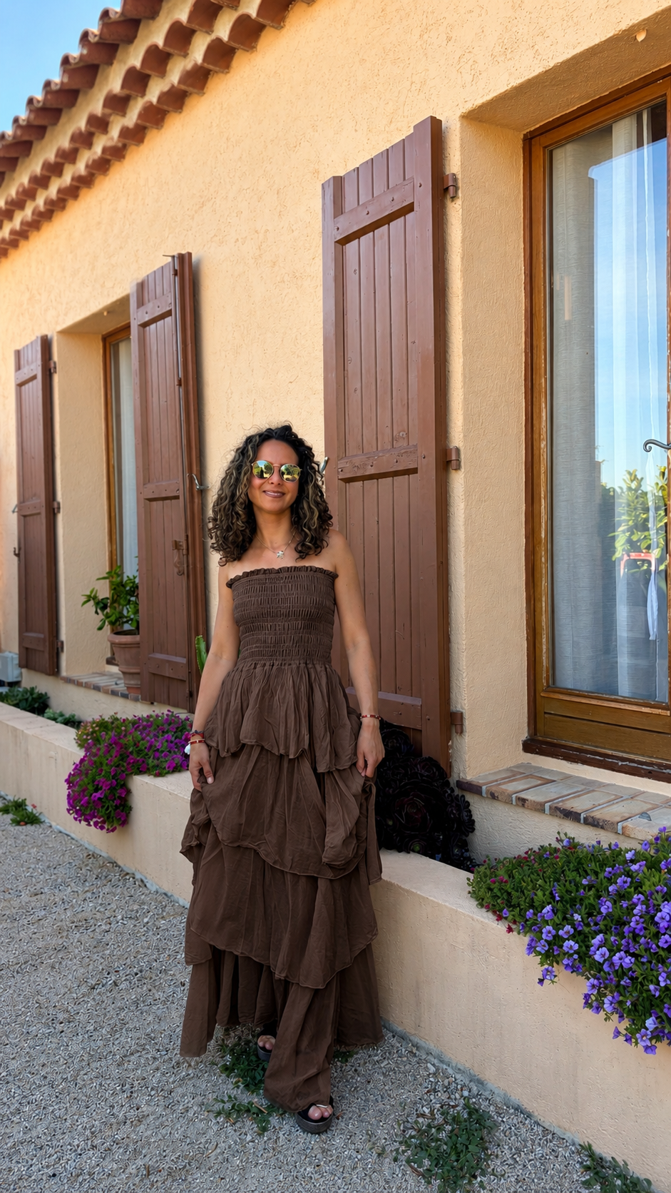 Robe bustier longue à volants